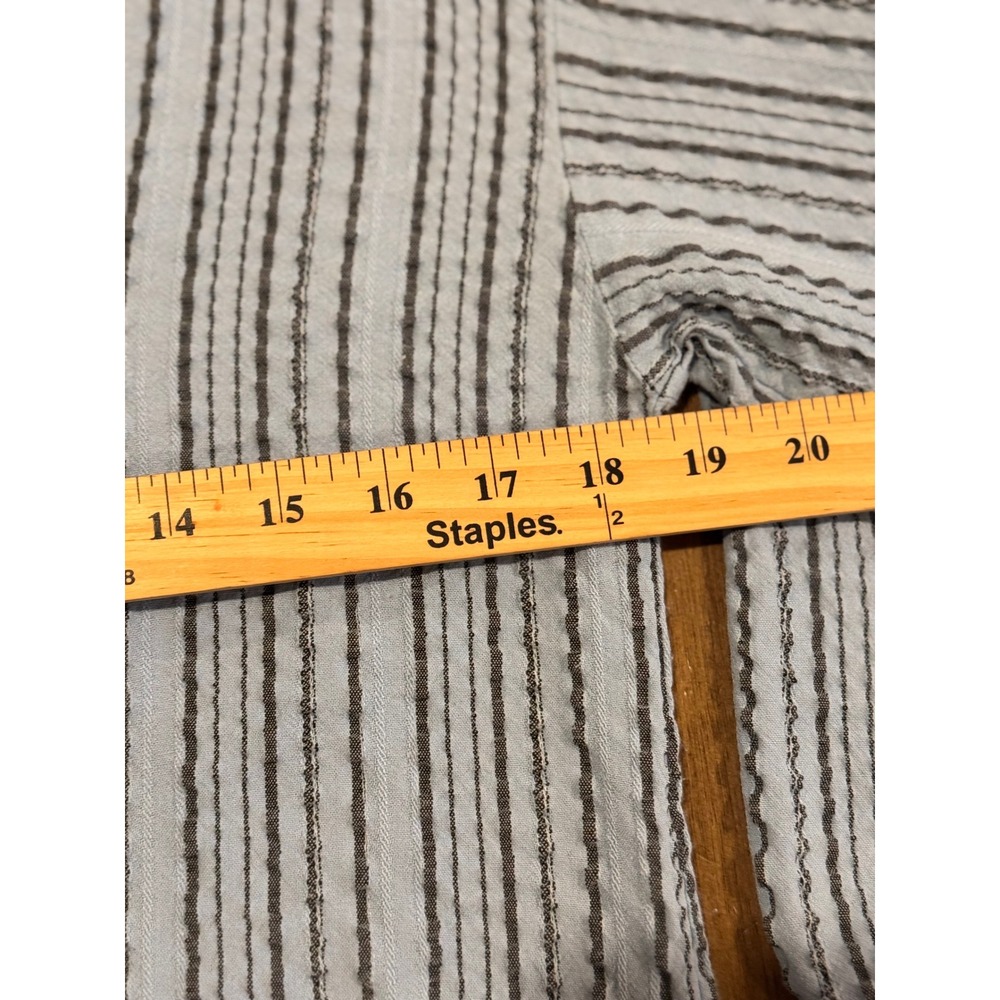 Free People Blue Striped Tunic Top XS Balloon Sleeve Boho VNeck Tie Front Blouse - Picture 11 of 12